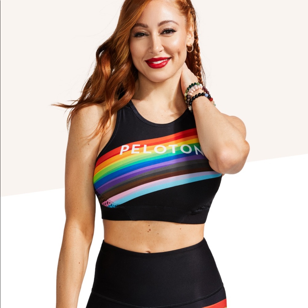 NEW Peloton Pride Flag Noir High Neck Bra size medium. Black with rainbow design